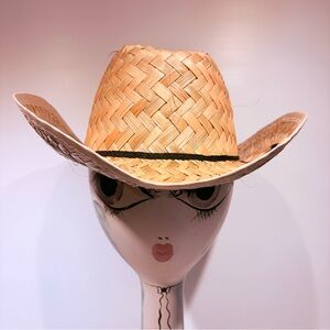 Natural Straw Raffia Cowboy Hat with Ribbon Detail - Size M/L